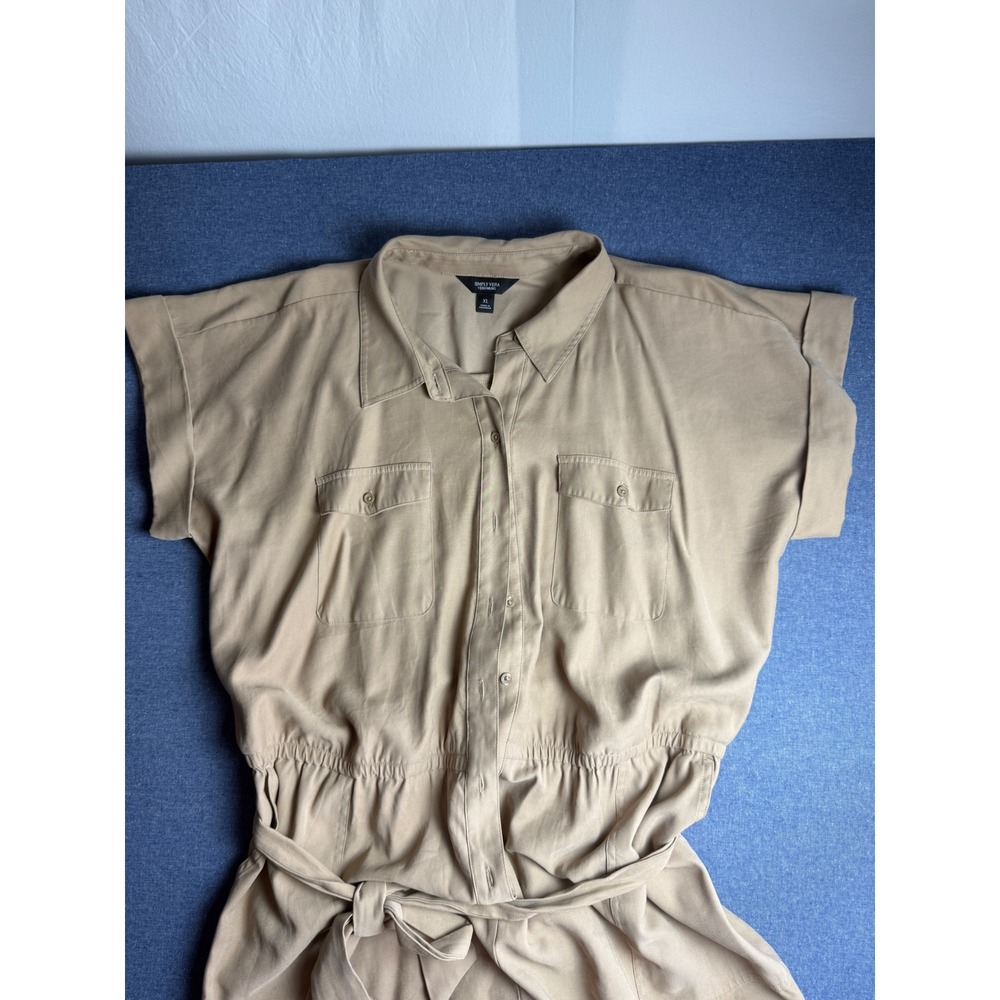 Simply Vera Vera Wang Womens XL Tan Utility Romper Short Sleeve Button Belted
